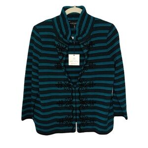 NWT Ming Wang Black Teal Stripe Women’s PS Heritage Fit Knit Jacket Quiet Luxury